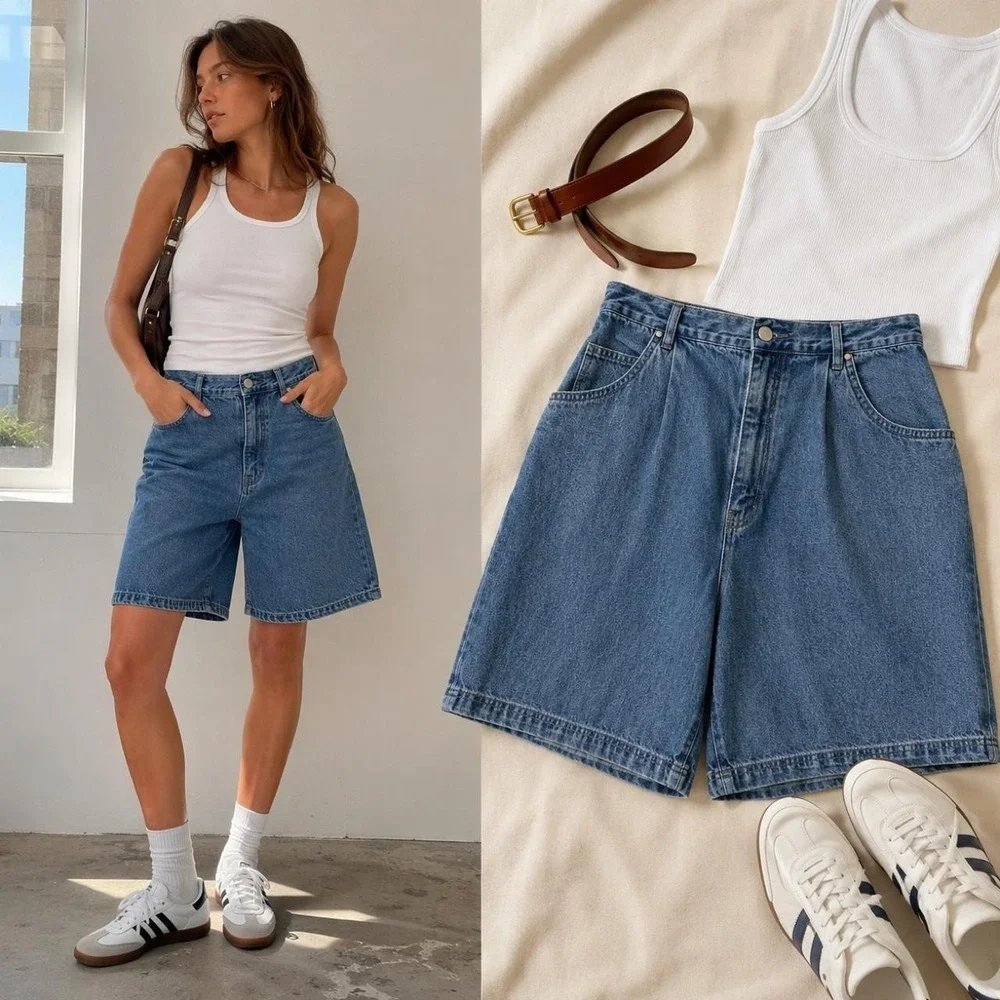 Ami Denim Bermuda Shorts Women's 12 Blue High Rise Vintage 90s Jorts Mom Norm
